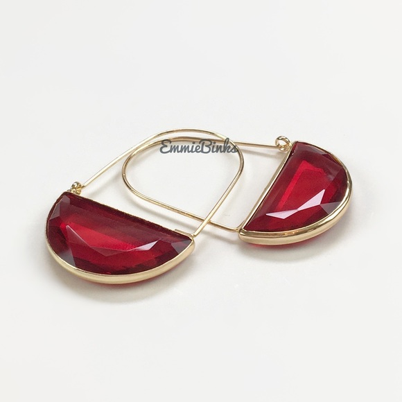 ✨3for$38 New Red Anthro Glass Crescent Hoop Earrings -Glass Dangle Earring Hoops - Picture 5 of 16